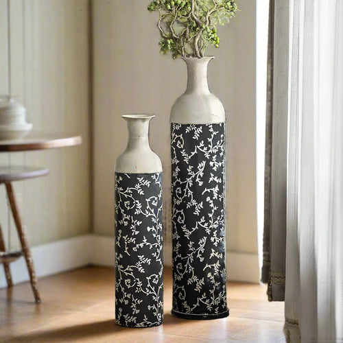 Farmhouse Rustic Etched Iron Floral Pattern Vases - The Finishing Touch Decor