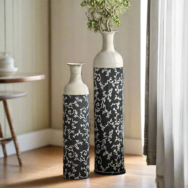 Farmhouse Rustic Etched Iron Floral Pattern Vases - The Finishing Touch Decor
