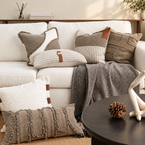 Cream & Greige Wabi-Sabi Fringed Throw Pillow Covers