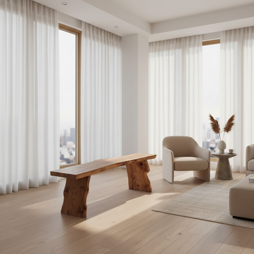 Long Elm Wood Raw Edge Rustic Bench