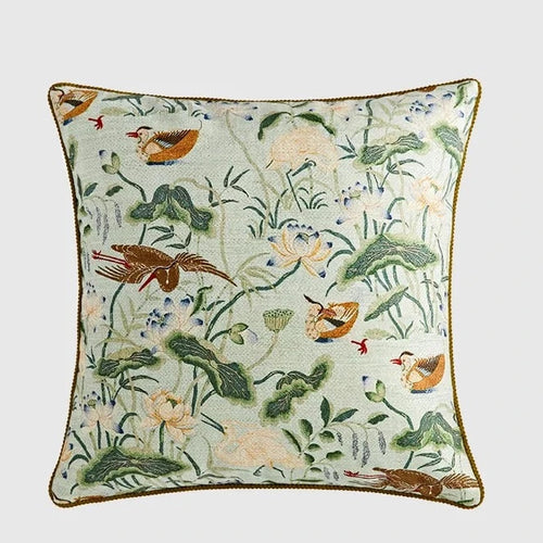 Duck & Lotus Flower Garden Print Throw Pillow Covers - The Finishing Touch Decor