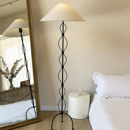 Wabi Sabi Cream Fabric & Iron Spiral Floor Lamp