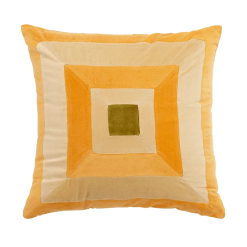 Colorful retro patchwork velvety throw pillow from The Finishing Touch Decor, featuring vibrant patterns and soft fabric.