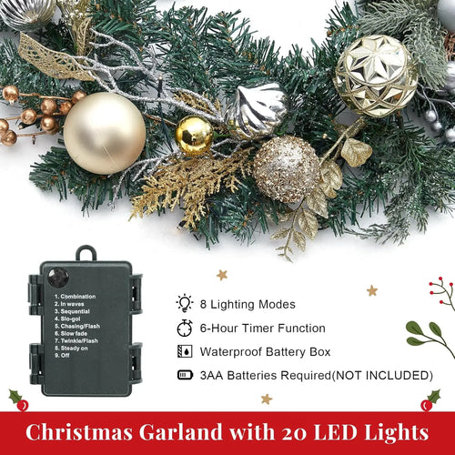 Green Pre-Lit Artificial Christmas Garland with Ornaments