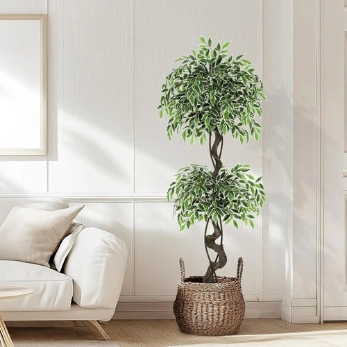 Tall Artificial Ficus Tree in White Planter Pot 4ft - 6ft - The Finishing Touch Decor