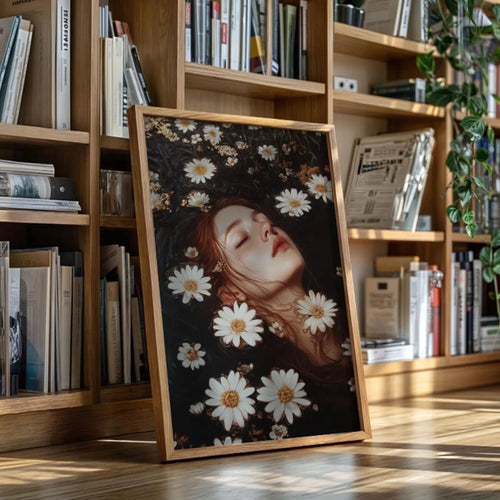 Abstract Fantasy Water Lily Girl Surreal Art Posters Romantic Girl With Daisy Floating Canvas Painting Nordic Style Home Decor