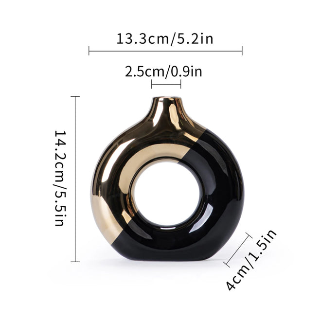 Gold Accent Ceramic Donut Vase