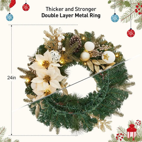 Gold Accent PreLit Artificial Christmas Wreath 24"