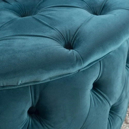 Round Dark Teal Velvet Storage Ottoman - The Finishing Touch Decor