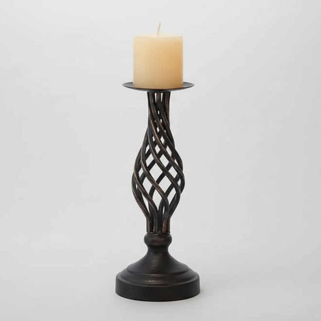 Intricate Iron Pillar Candle Holder