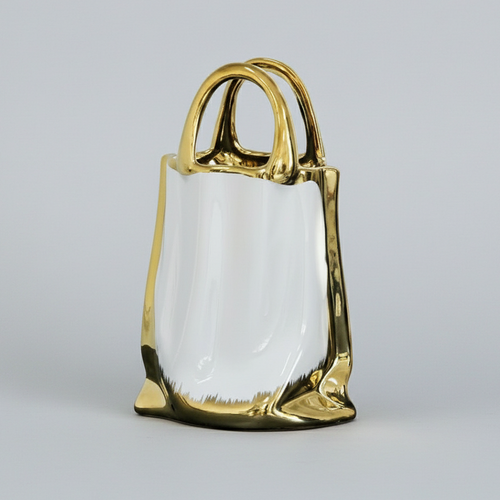 Gold Border Ceramic Handbag Shape Vase