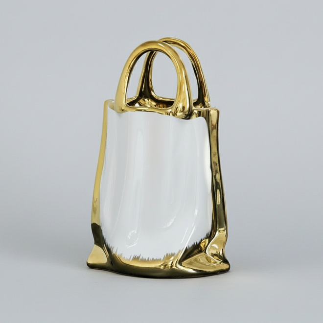 Gold Border Ceramic Handbag Shape Vase