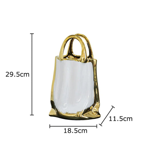 Gold Border Ceramic Handbag Shape Vase