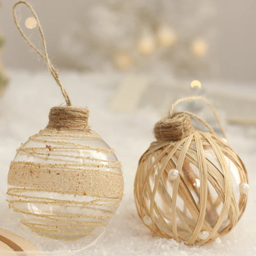 Jute & Straw Rustic Clear Ball Ornaments - Set of 6