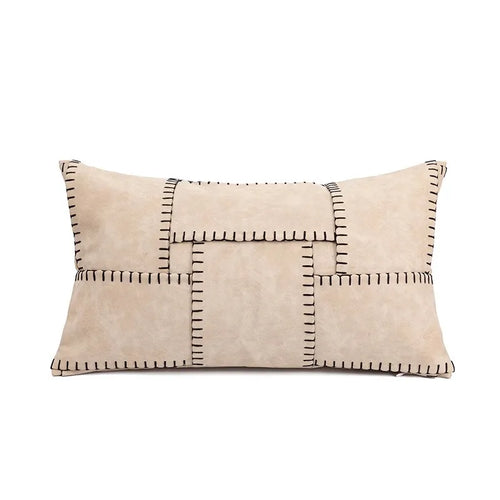 Diphylleia Italian Minimalist Designer Whip Stich Pillow Case Modern Luxe Khaki Cream Blocks Patchwork Suede Cushion Cover 45X45