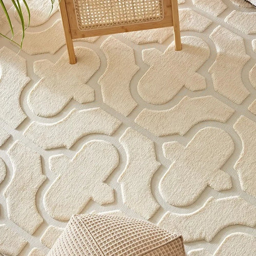 Quatrefoil Pattern French Cream Thick Carpet Area Rug - The Finishing Touch Decor