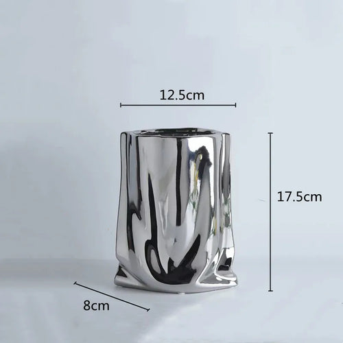 Silver Ruffled Ceramic Porcelain Flower Vase - The Finishing Touch Decor