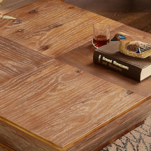 Square Wood Coffee Table for Living Room - Lift Top Farmhouse Coffee Table with Storage Cherry,35.43"D X 35.43"W X 13.78"H