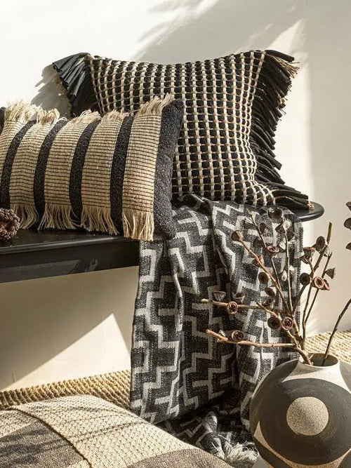 Striped hemp throw pillow cover from The Finishing Touch Decor featuring a luxurious design and textured fabric.