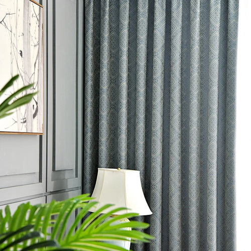 French Blue Luxury Jacquard Heavy Textured Curtains - The Finishing Touch Decor