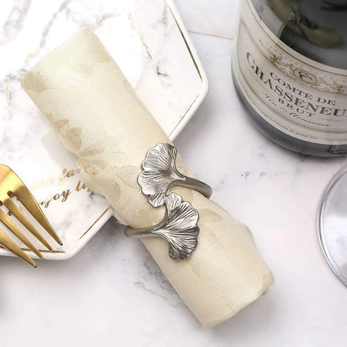 Ginkgo Leaf Rose Gold Silver Handmade Metal Napkin Ring Buckles - The Finishing Touch Decor