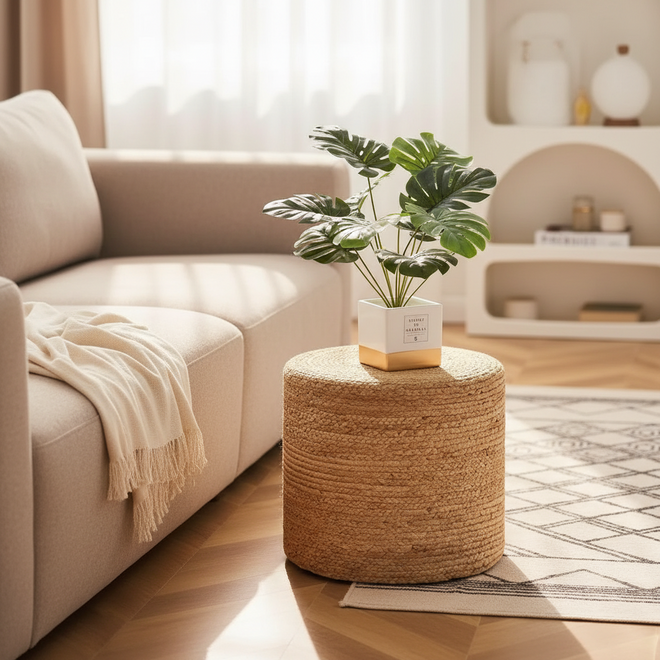 Natural Braided Jute Floor Round Pouf