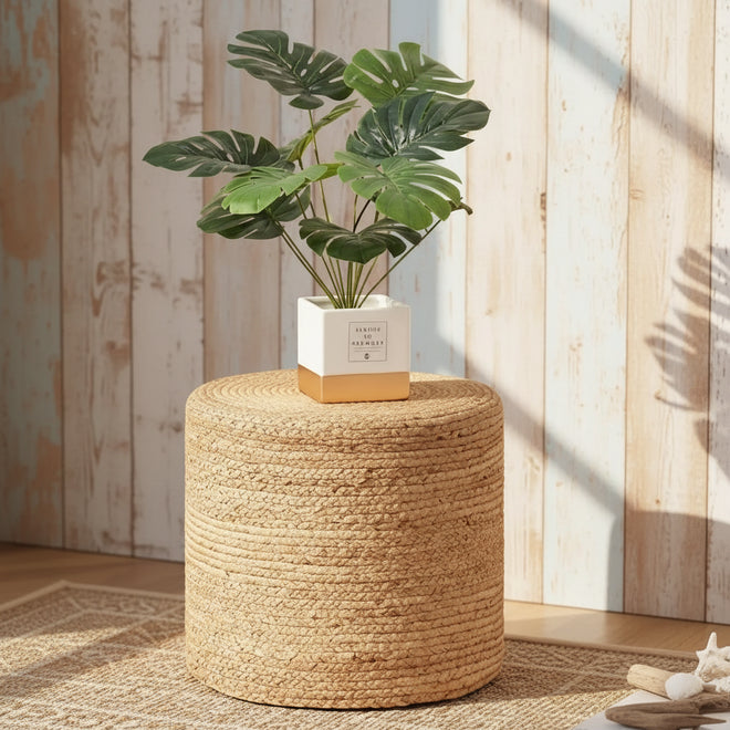 Natural Braided Jute Floor Round Pouf