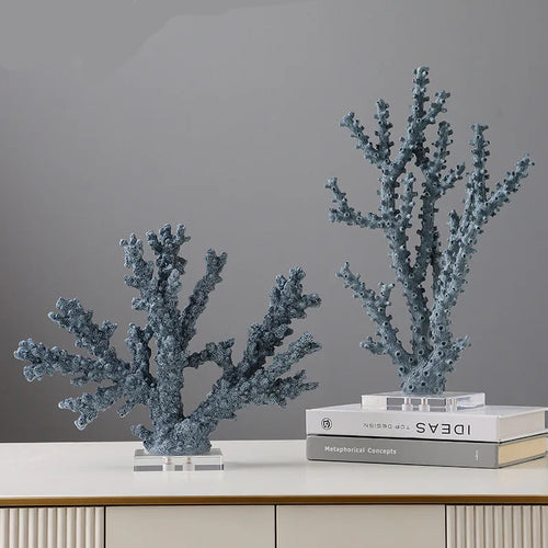 Light Blue Resin Coral Table Sculpture