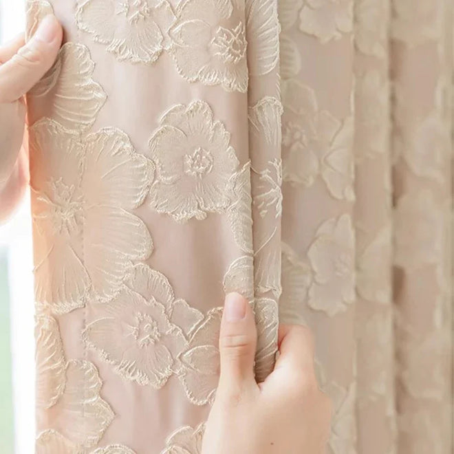 Blue Gold Embossed Flower Jacquard Grommet Curtains - The Finishing Touch Decor