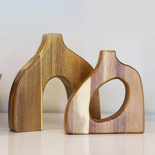 Set Of 2 Scandinavian Style Irregular Wooden Vases - The Finishing Touch Decor