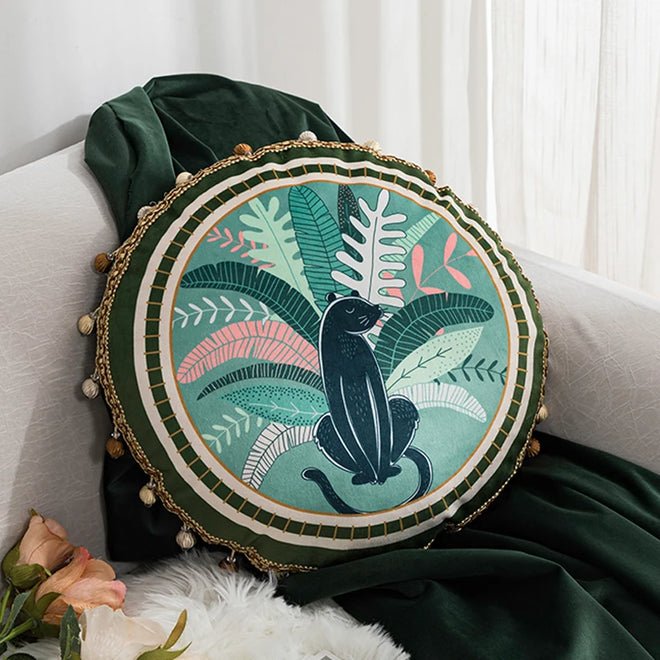 Green Leaves Print Velvety Luxury Throw Pillow Covers - The Finishing Touch Decor