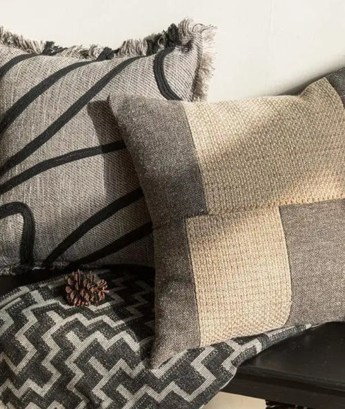 Luxury hemp rope striped throw pillow cover by The Finishing Touch Decor, featuring a natural textured design with bold stripes.
