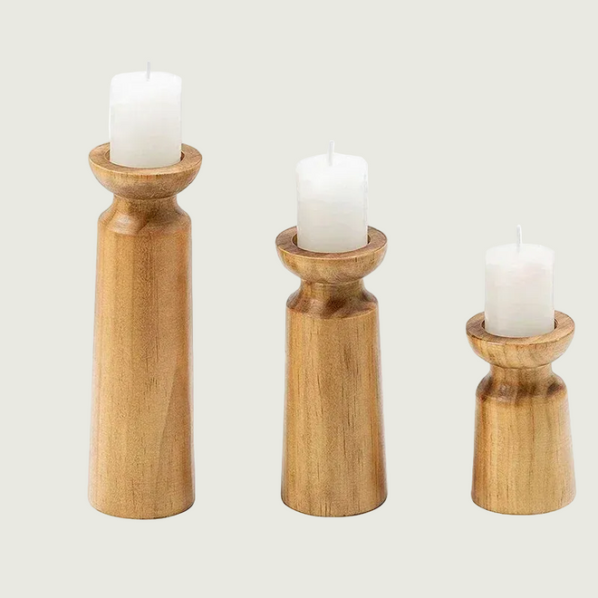 Rustic Set of 3 Natural Wood Candle Holders - The Finishing Touch Decor