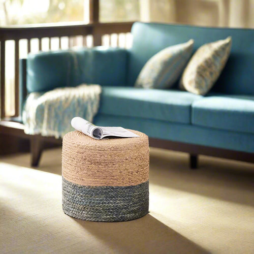 Handwoven Natural Jute Husk 18" Ottoman Pouf