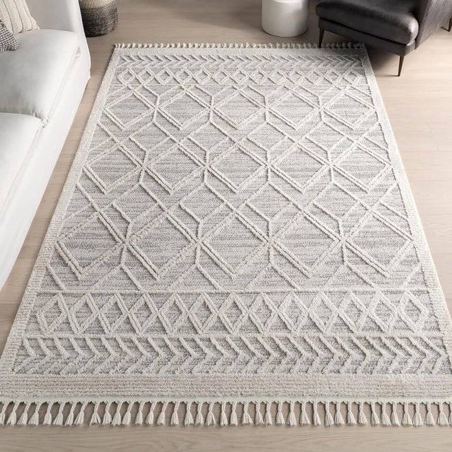 Moroccan Textured Bohemian Tassel Area Rug 9x12ft - The Finishing Touch Decor