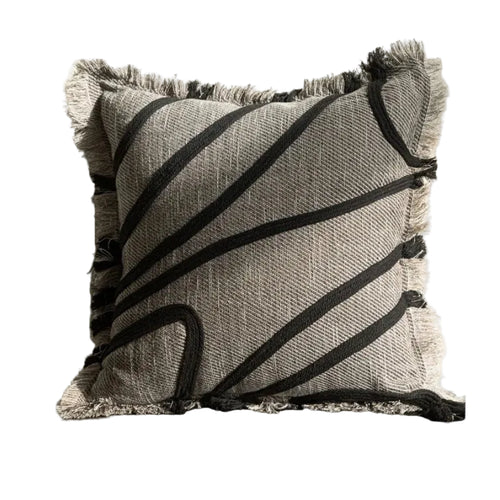 Luxury hemp rope striped throw pillow cover by The Finishing Touch Decor, featuring textured hemp and bold striped design.