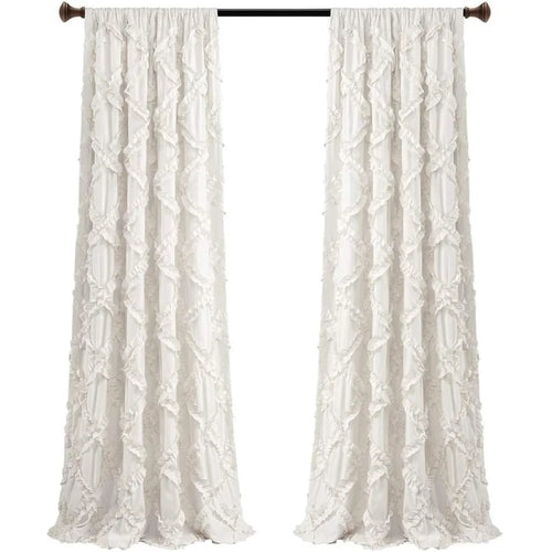 Ruffle Diamond Textured Window Curtains Soft Polyester Panel Set Light Filtering Privacy Elegant Drapes Living Room Bedroom