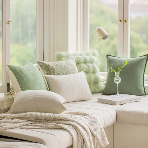 Sage Green, Corduroy & Faux Fur Throw Pillow Covers - The Finishing Touch Decor