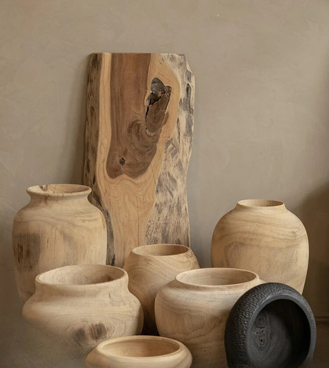 Wabi-sabi Seamless Solid Camphor Wood Large Vase - The Finishing Touch Decor
