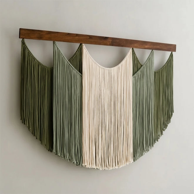 Hanging Yarn-Draped Handmade Wall Art Tapestry