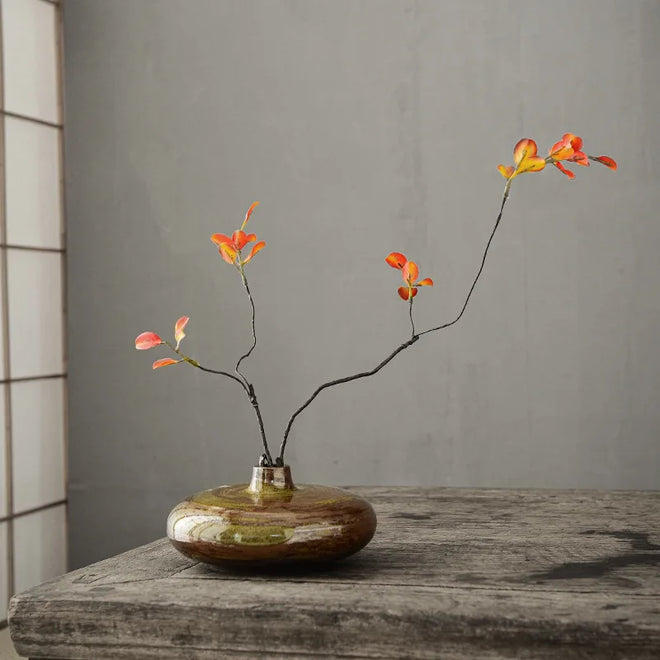 Zen Ceramic Vase Flat Mouth Japandi Pot Vase - The Finishing Touch Decor