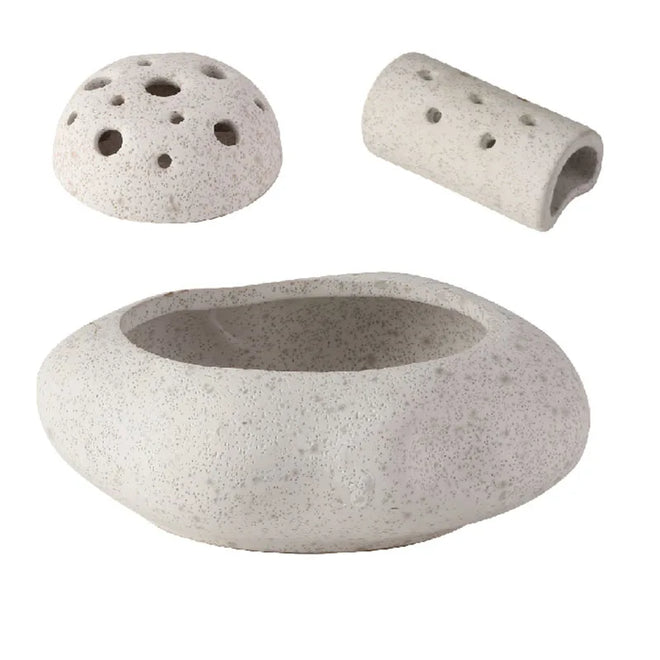 Japandi Lotus ceramic seedpod planter set by The Finishing Touch Decor, featuring modern, minimalist white planters with textured surfaces.