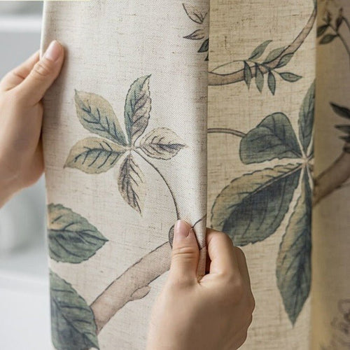 Garden Print Blackout Heavy Fabric Cotton Linen Curtains - The Finishing Touch Decor