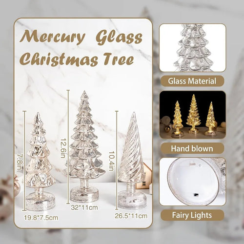 Set of 3 Mercury Glass Christmas Tree Tabletop Figurines