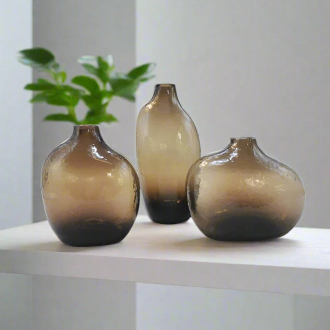 Irregular Small Mouth Hammered Glass Vase - The Finishing Touch Decor