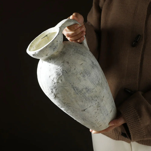 White Distressed Handmade Ceramic Pitcher Vase