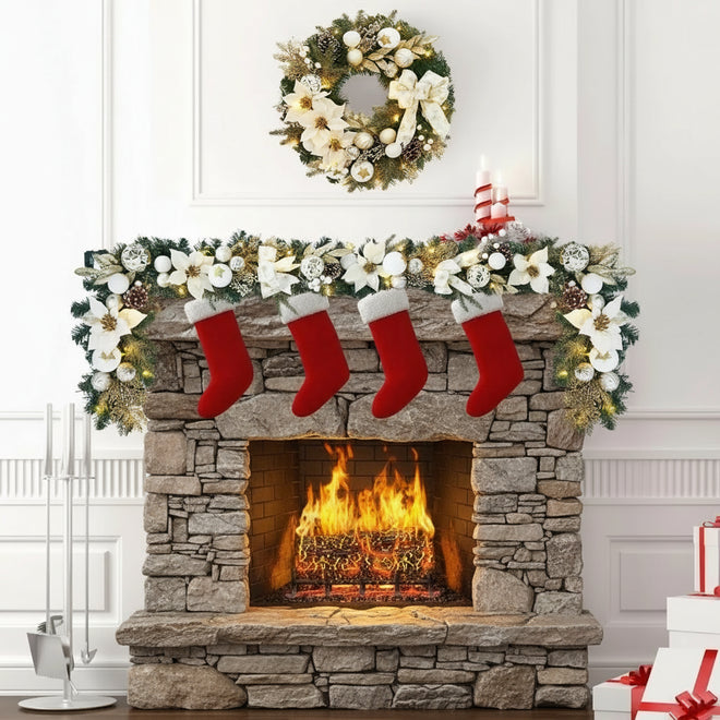 Pre-Lit White Flower & Ornament 6ft Christmas Garland