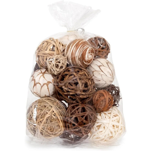 Decorative rattan ball bowl filler ornaments for home decor accents by The Finishing Touch Decor. Natural woven rattan spheres.