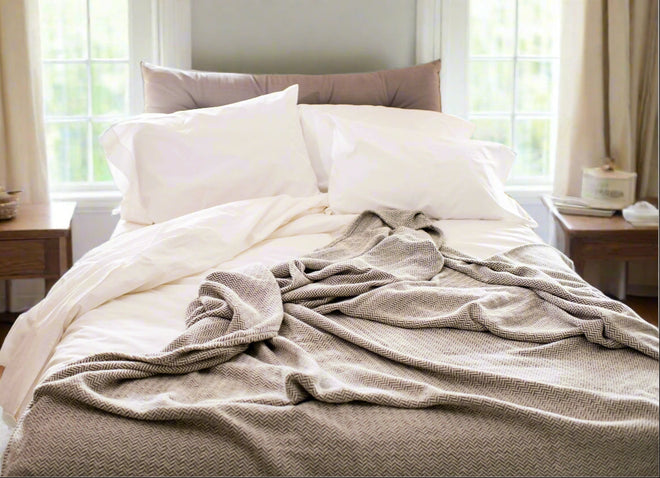 Organic Cotton Herringbone Weave Cotton Blanket - The Finishing Touch Decor