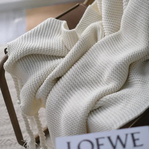 Nordic Knit Thick Tassel Throw Blanket